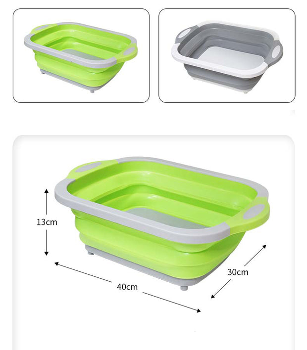 Foldable Kitchen Chopping Block With  Washing Drain Basket & Dish Tube